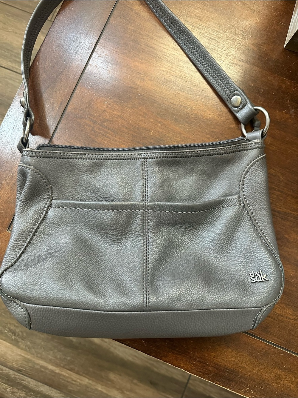 The Sak Gray Leather Pebbled Shoulder Bag